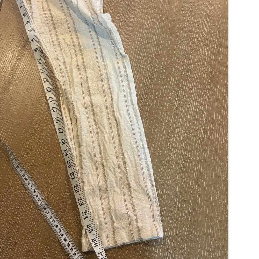 Zara sz Medium Striped Linen‎ Cotton Blend Women’s Pants Cream Drawstring
